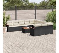 SKM Set de sofás de jardín 12 Piezas Cojines ratán sintético Negro,Mobiliario,Muebles de jardín,Conjuntos de jardín,Negro,99.6 kg,3258836