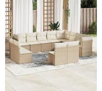 SKM Set de sofás de jardín 12 pzas y Cojines ratán sintético marrón,Mobiliario,Muebles de jardín,Conjuntos de jardín,Beige,93.6 kg,3218468