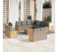 SKM Set de sofás de jardín 12 pzas y Cojines ratán sintético marrón,Mobiliario,Muebles de jardín,Conjuntos de jardín,Beige,113.8 kg,3260589