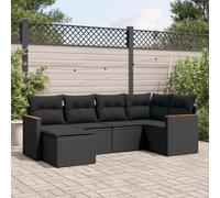 SKM Set de sofás de jardín 6 Piezas y Cojines ratán sintético Negro,Mobiliario,Muebles de jardín,Conjuntos de jardín,Negro,50.6 kg,3258576