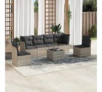 SKM Set de sofás de jardín 7 pzas con Cojines ratán PE Gris Claro,Mobiliario,Muebles de jardín,Conjuntos de jardín,Gris,55.1 kg,3217382
