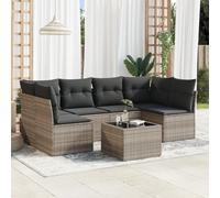 SKM Set de sofás de jardín 7 pzas con Cojines ratán PE Gris Claro,Mobiliario,Muebles de jardín,Conjuntos de jardín,Gris,55.1 kg,3217402