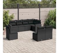 SKM Set de sofás de jardín 8 Piezas y Cojines ratán sintético Negro,Mobiliario,Muebles de jardín,Conjuntos de jardín,Negro,63.1 kg,3219055