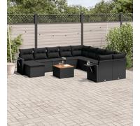 SKM Set de sofás de jardín y Cojines 12 pzas ratán sintético Negro,Mobiliario,Muebles de jardín,Conjuntos de jardín,Negro,99.8 kg,3257189
