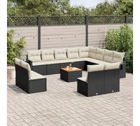 SKM Set de sofás de jardín y Cojines 13 pzas ratán sintético Negro,Mobiliario,Muebles de jardín,Asientos de Exterior,Sofás modulares de Exterior,Negro,99.2 kg,3224810