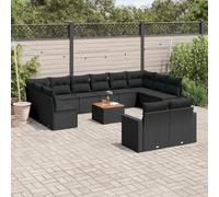 SKM Set de sofás de jardín y Cojines 13 pzas ratán sintético Negro,Mobiliario,Muebles de jardín,Asientos de Exterior,Sofás modulares de Exterior,Negro,99.5 kg,3224354