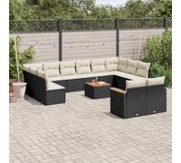 SKM Set de sofás de jardín y Cojines 13 pzas ratán sintético Negro,Mobiliario,Muebles de jardín,Conjuntos de jardín,Negro,99.8 kg,3226448