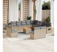 SKM Set sofás de jardín 14 pzas con Cojines ratán sintético Beige,Mobiliario,Muebles de jardín,Asientos de Exterior,Sofás modulares de Exterior,Beige,109.1 kg,3224820
