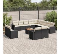 SKM Set sofás de jardín 14 pzas con Cojines ratán sintético Negro,Mobiliario,Muebles de jardín,Asientos de Exterior,Sofás modulares de Exterior,Negro,111.7 kg,3224397