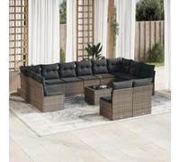 SKM Set sofás de jardín con Cojines 13 Piezas ratán sintético Gris,Mobiliario,Muebles de jardín,Conjuntos de jardín,Gris,99.4 kg,3218380