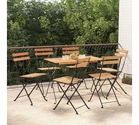 SKM Sillas cafetería Plegables 6 uds Acero y Madera Maciza de Teca,Mobiliario,Muebles de jardín,Asientos de Exterior,Sillas de jardín,Marrón,27.6 kg,3152110