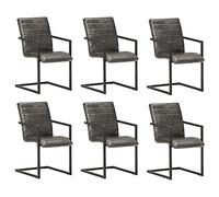 SKM Sillas de Comedor voladizas 6 uds Cuero auténtico Gris,Mobiliario,Sillas,Sillas de Comedor,Gris,68.85 kg,3059808