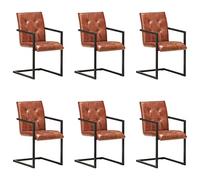 SKM Sillas voladizas de Comedor 6 Unidades Cuero auténtico marrón,Mobiliario,Sillas,Sillas de Comedor,Marrón,68.7 kg,3059819