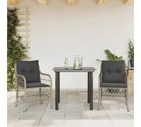 SKM Sillas y mesita de jardín 3 Piezas ratán sintético cojín Gris,Mobiliario,Muebles de jardín,Conjuntos de jardín,Gris,30.74 kg,3212173