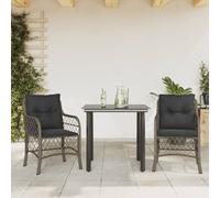 SKM Sillas y mesita de jardín con Cojines 3 Piezas ratán PE Gris,Mobiliario,Muebles de jardín,Conjuntos de jardín,Gris,30.54 kg,3212131