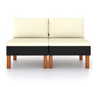 SKM Sofás centrales 2 uds ratán sintético y Madera de eucalipto,Mobiliario,Muebles de jardín,Asientos de Exterior,Sofás modulares de Exterior,Negro,16 kg,315765