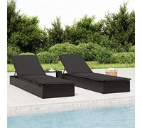 SKM Tumbona 1 ud con cojín ratán sintético Negro 201x55x62 cm,Mobiliario,Muebles de jardín,Asientos de Exterior,Tumbonas,Negro,13.8 kg,319632