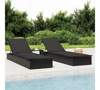 SKM Tumbona 1 ud con mesita ratán sintético Negro,Mobiliario,Muebles de jardín,Asientos de Exterior,Tumbonas,Negro,15.4 kg,319634