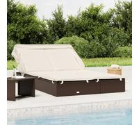 SKM Tumbona 2 Personas toldo Plegable ratán PE marrón 213x118x97 cm,Mobiliario,Muebles de jardín,Asientos de Exterior,Tumbonas,Marrón,28.8 kg,319649