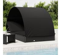 SKM Tumbona 2 Personas toldo Redondo ratán PE Negra 211x112x140 cm,Mobiliario,Muebles de jardín,Asientos de Exterior,Tumbonas,Negro,29.6 kg,319656