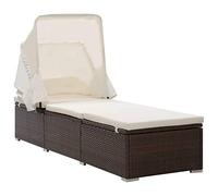 SKM Tumbona con Capota y Cojines ratán sintético marrón,Mobiliario,Muebles de jardín,Asientos de Exterior,Tumbonas,Marrón,21.2 kg,317114