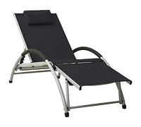 SKM Tumbona con cojín de textilene Negra,Mobiliario,Muebles de jardín,Asientos de Exterior,Tumbonas,Negro,9.15 kg,310529