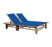 SKM Tumbona con Cojines para 2 Personas bambú,Mobiliario,Muebles de jardín,Asientos de Exterior,Tumbonas,Azul,40.68 kg,3063955