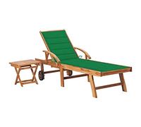SKM Tumbona con Mesa y cojín Madera Maciza de Teca,Mobiliario,Muebles de jardín,Asientos de Exterior,Tumbonas,Verde,22.91 kg,3063026