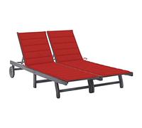 SKM Tumbona de jardín 2 Personas y Cojines Madera Maciza de Acacia,Mobiliario,Muebles de jardín,Asientos de Exterior,Tumbonas,Gris,32.28 kg,3061395