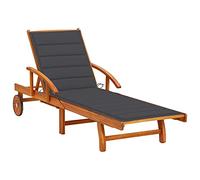 SKM Tumbona de jardín con cojín Madera Maciza de Acacia,Mobiliario,Muebles de jardín,Asientos de Exterior,Tumbonas,Antracita,19.14 kg,3061602