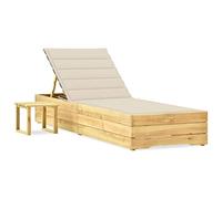 SKM Tumbona de jardín con Mesa y cojín de Madera de Pino impregnada,Mobiliario,Muebles de jardín,Asientos de Exterior,Tumbonas,Crema,44.23 kg,3065926