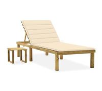 SKM Tumbona de jardín con Mesa y cojín de Madera de Pino impregnada,Mobiliario,Muebles de jardín,Asientos de Exterior,Tumbonas,Crema,27.68 kg,3065836