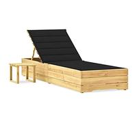 SKM Tumbona de jardín con Mesa y cojín de Madera de Pino impregnada,Mobiliario,Muebles de jardín,Asientos de Exterior,Tumbonas,Negro,44.23 kg,3065931
