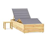 SKM Tumbona de jardín con Mesa y cojín de Madera de Pino impregnada,Mobiliario,Muebles de jardín,Asientos de Exterior,Tumbonas,Gris,45.85 kg,3065955