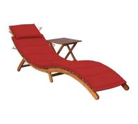 SKM Tumbona de jardín con Mesa y cojín Madera Maciza de Acacia,Mobiliario,Muebles de jardín,Asientos de Exterior,Tumbonas,Rojo,16.04 kg,3061593