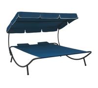 SKM Tumbona de jardín con toldo y Cojines Azul,Mobiliario,Muebles de jardín,Camas para Exteriores,Azul,18.84 kg,313523
