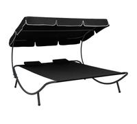 SKM Tumbona de jardín con toldo y Cojines Negro,Mobiliario,Muebles de jardín,Camas para Exteriores,Negro,18.84 kg,313521