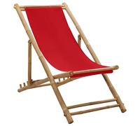 SKM Tumbona de Playa de bambú y Lona roja,Mobiliario,Muebles de jardín,Asientos de Exterior,Sillas de jardín,Rojo,7.5 kg,313020