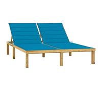 SKM Tumbona Doble y Cojines Azules Madera Pino impregnada,Mobiliario,Muebles de jardín,Asientos de Exterior,Tumbonas,Azul,41.5 kg,3065883