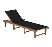SKM Tumbona Plegable con cojín Madera Maciza de Acacia,Mobiliario,Muebles de jardín,Asientos de Exterior,Tumbonas,Negro,16.94 kg,3064171
