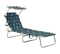 SKM Tumbona Plegable con toldo de Acero Estampado de Hojas,Mobiliario,Muebles de jardín,Asientos de Exterior,Tumbonas,Verde,5.45 kg,310328