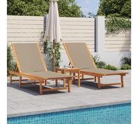 SKM Tumbonas 2 Unidades Madera Maciza de Acacia y textileno Taupe,Mobiliario,Muebles de jardín,Asientos de Exterior,Tumbonas,Gris Topo,29.6 kg,3279251