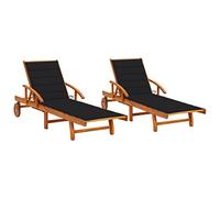 SKM Tumbonas con Cojines 2 Unidades Madera Maciza de Acacia,Mobiliario,Muebles de jardín,Asientos de Exterior,Tumbonas,Negro,38.28 kg,3077337