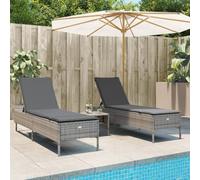 SKM Tumbonas con Cojines 2 Unidades ratán sintético Gris,Mobiliario,Muebles de jardín,Asientos de Exterior,Tumbonas,Gris,30.4 kg,3261589