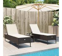 SKM Tumbonas con Cojines 2 Unidades ratán sintético marrón,Mobiliario,Muebles de jardín,Asientos de Exterior,Tumbonas,Marrón,30 kg,3261588
