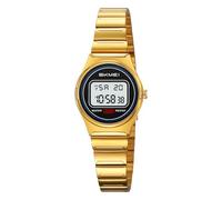 SKMEI Elegante reloj digital para mujer, resistente al agua, de acero inoxidable, con luz LED, Dorado