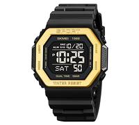 SKMEI Hombres Top Marcas Digital Hombres Impermeable Electrónico Relojes de Pulsera Moda PU Banda Deportes Reloj relogio Masculino Sport Watch Hombres, Dorado, Correa
