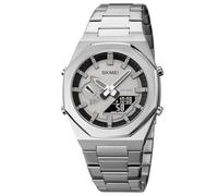 SKMEI Reloj analógico de acero inoxidable para hombre, de doble pantalla, con luminoso, resistente al agua hasta 30 m, reloj deportivo multifuncional para hombre, 1816, Plata y negro, Clásico