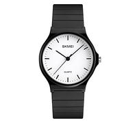 SKMEI - Reloj analógico de cuarzo de lujo para mujer, rectangular, color oro rosa plateado, correa de acero inoxidable, resistente al agua, Blanco y negro., 1.5*1.3*0.3 inch, Deportivo