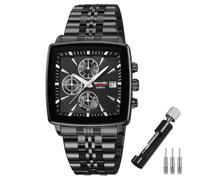 SKMEI Reloj cuadrado para hombre, de acero inoxidable, a la moda, impermeable, de lujo, analógico, simple, grande, grande, para padres, padres, regalos para padres, relojes de pulsera dorados y negros